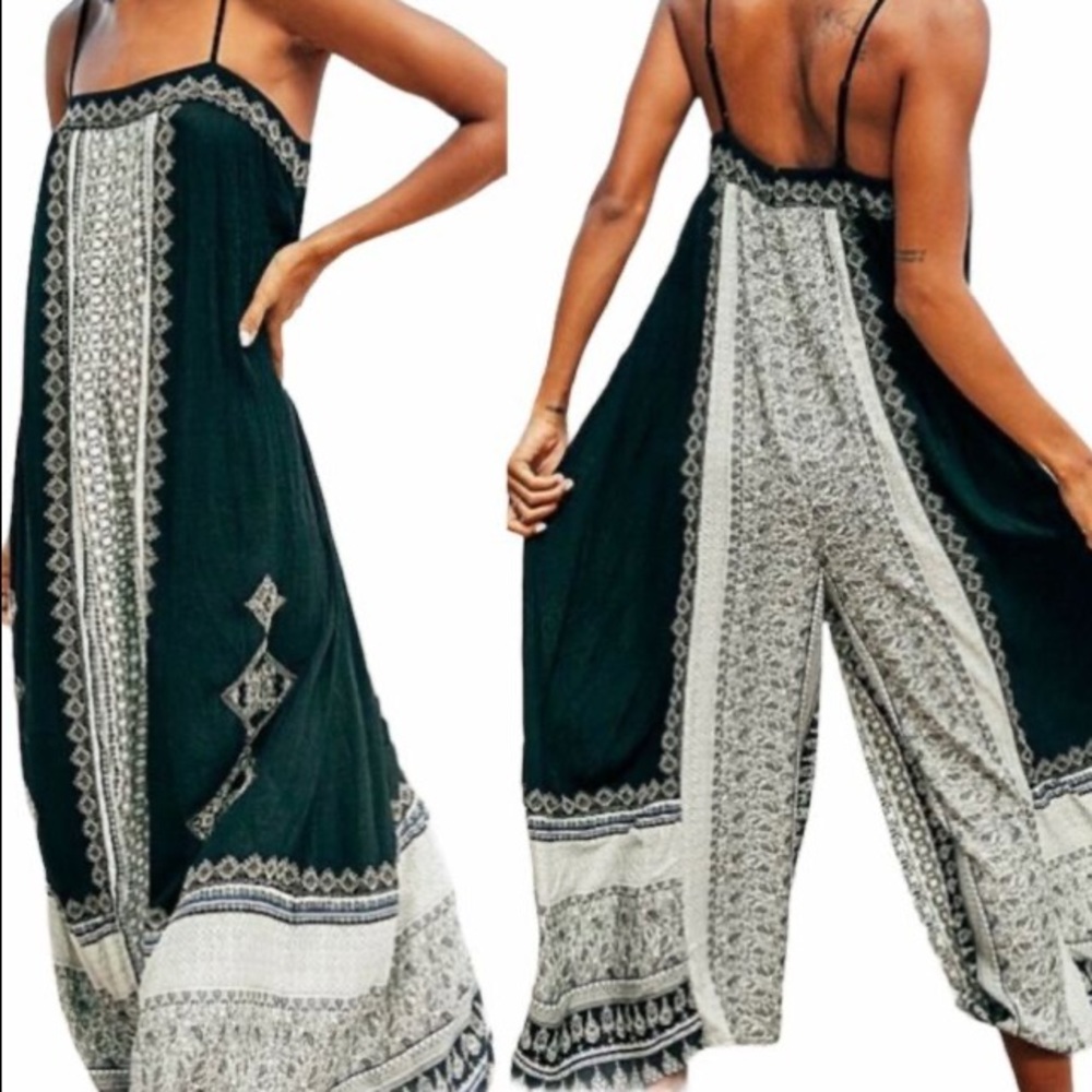 FREE PEOPLE HAZEL MIXED PRINT WIDE LEG JUMPSUIT L